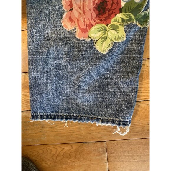 OOAK SAVED JEANS REFASHIONED UPCYCLED PATCHED DISTRESSED WASHED AND FRINGED 16A - Picture 10 of 16